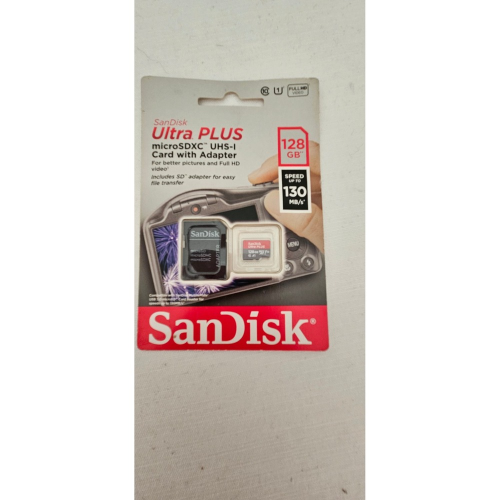 SanDisk Ultra PLUS 128GB microSDXC UHS-I Memory Card with Adapter 130MBs SDSQUB3
